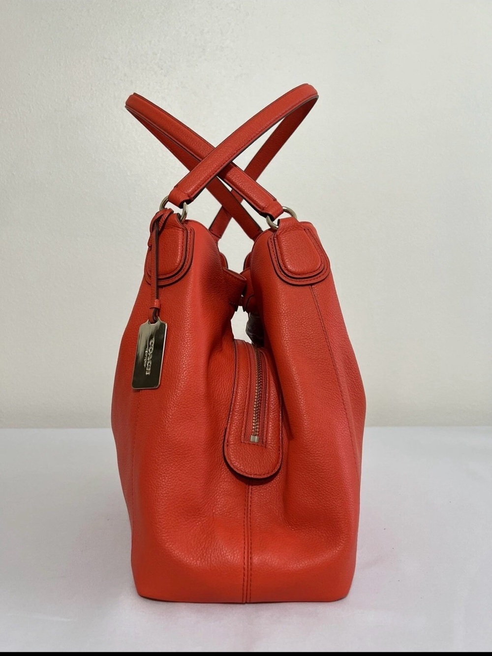 Coach Bright Orange Pebble Leather Shoulder Bag - Picture 5 of 16